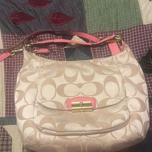 Coach gold signature pink leather purse VTG